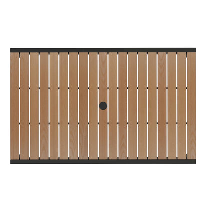 3 Piece Patio Table Set - 30" x 48" Patio Table with Tan Umbrella and Base