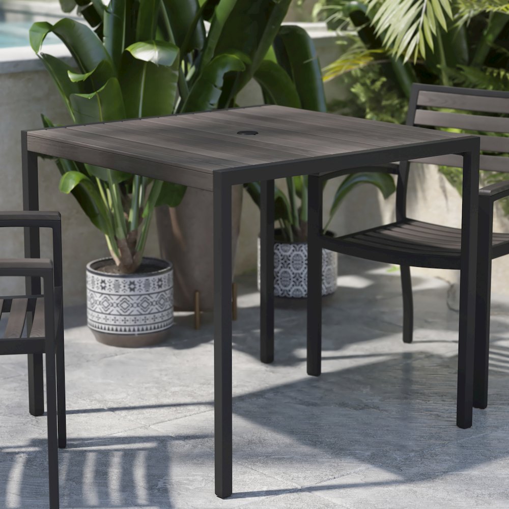 Outdoor Patio Dining Table with Umbrella Holder Hole