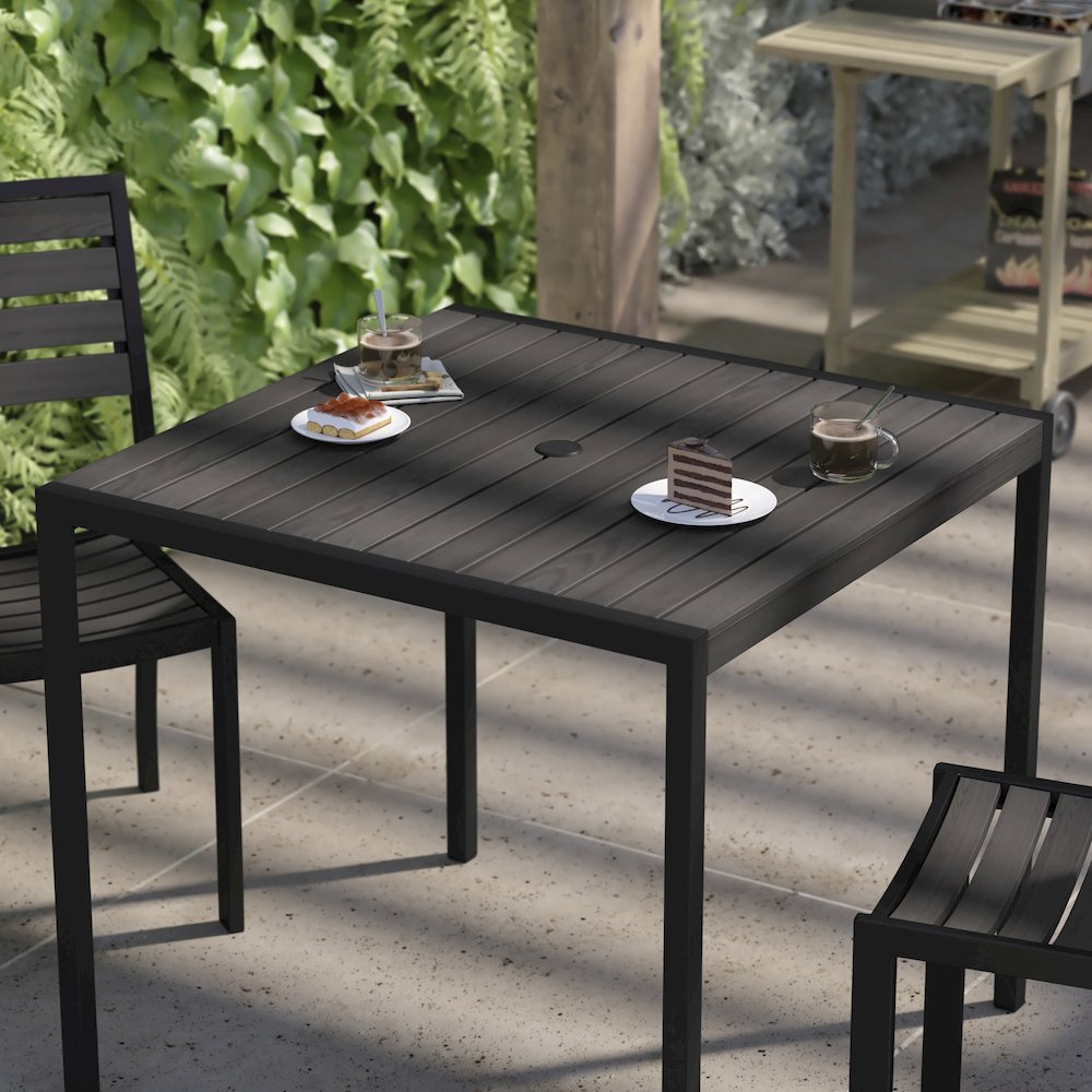 Outdoor Patio Dining Table with Umbrella Holder Hole