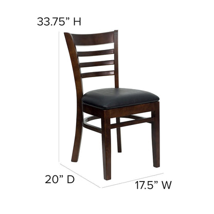 Ladder Back Walnut Wood Restaurant Chair - Black Vinyl Seat