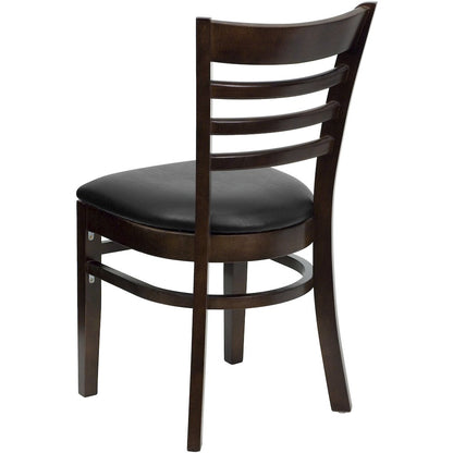 Ladder Back Walnut Wood Restaurant Chair - Black Vinyl Seat