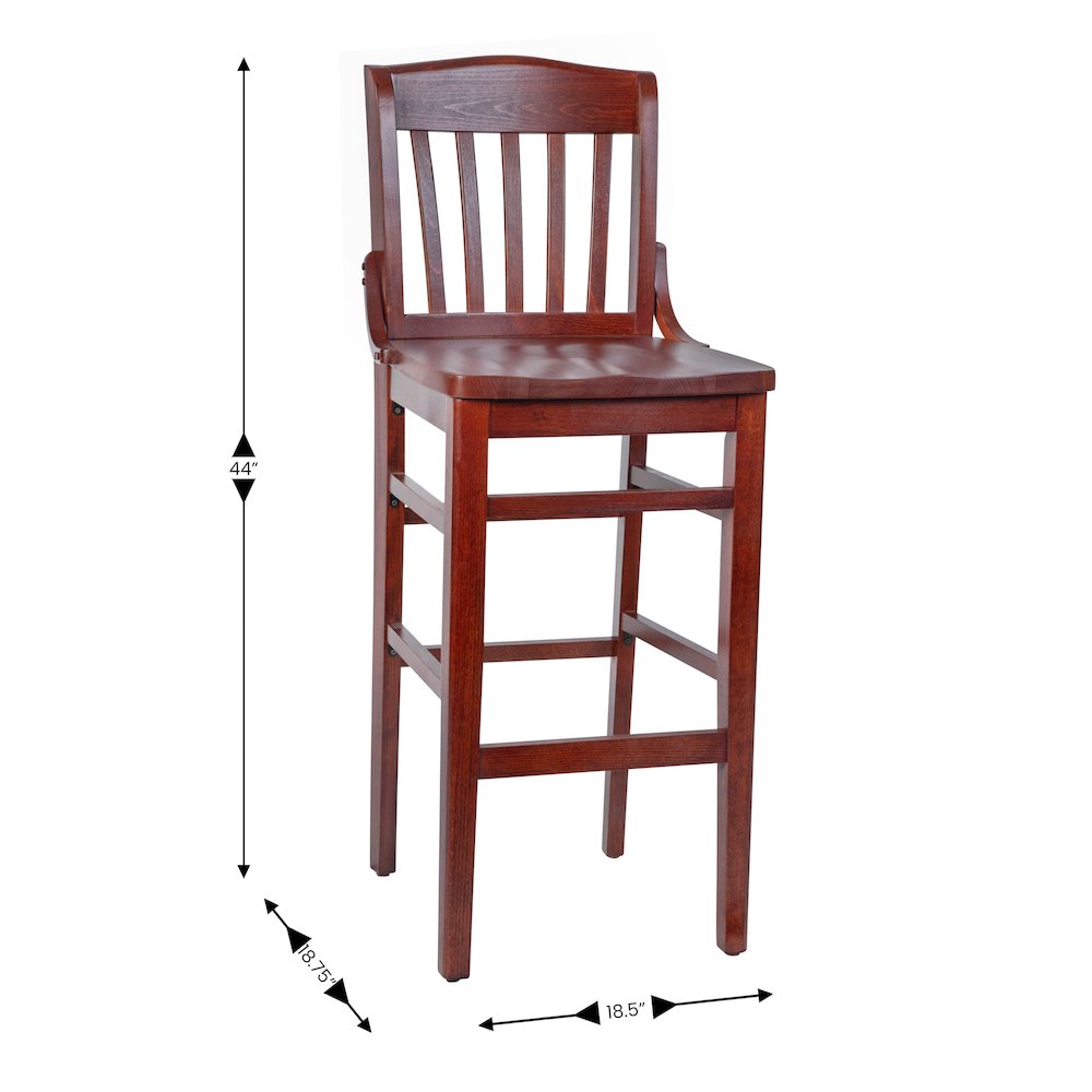 School House Back Mahogany Wood Restaurant Barstool