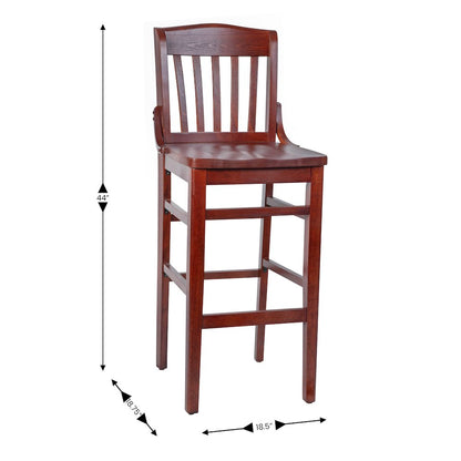 School House Back Mahogany Wood Restaurant Barstool