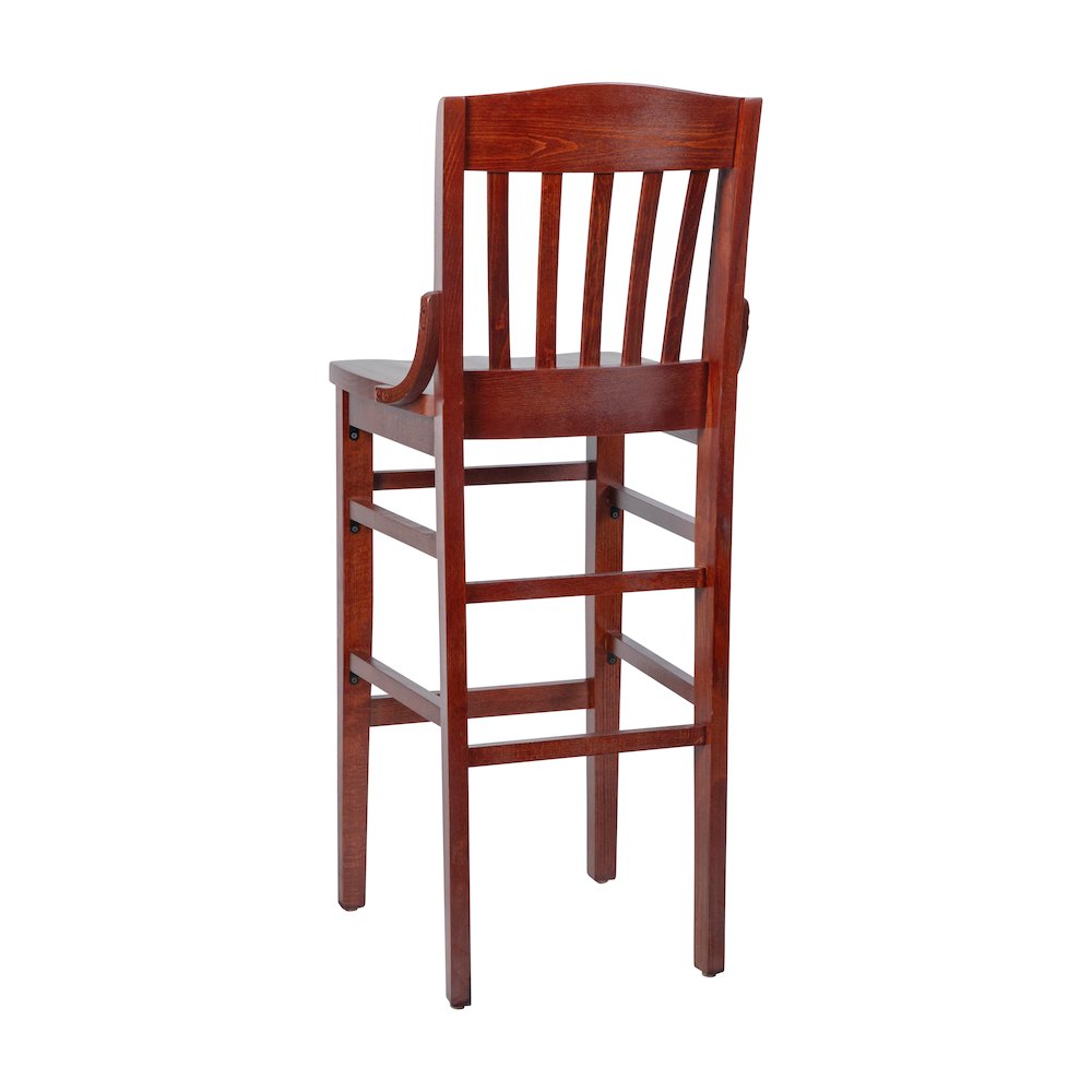 School House Back Mahogany Wood Restaurant Barstool