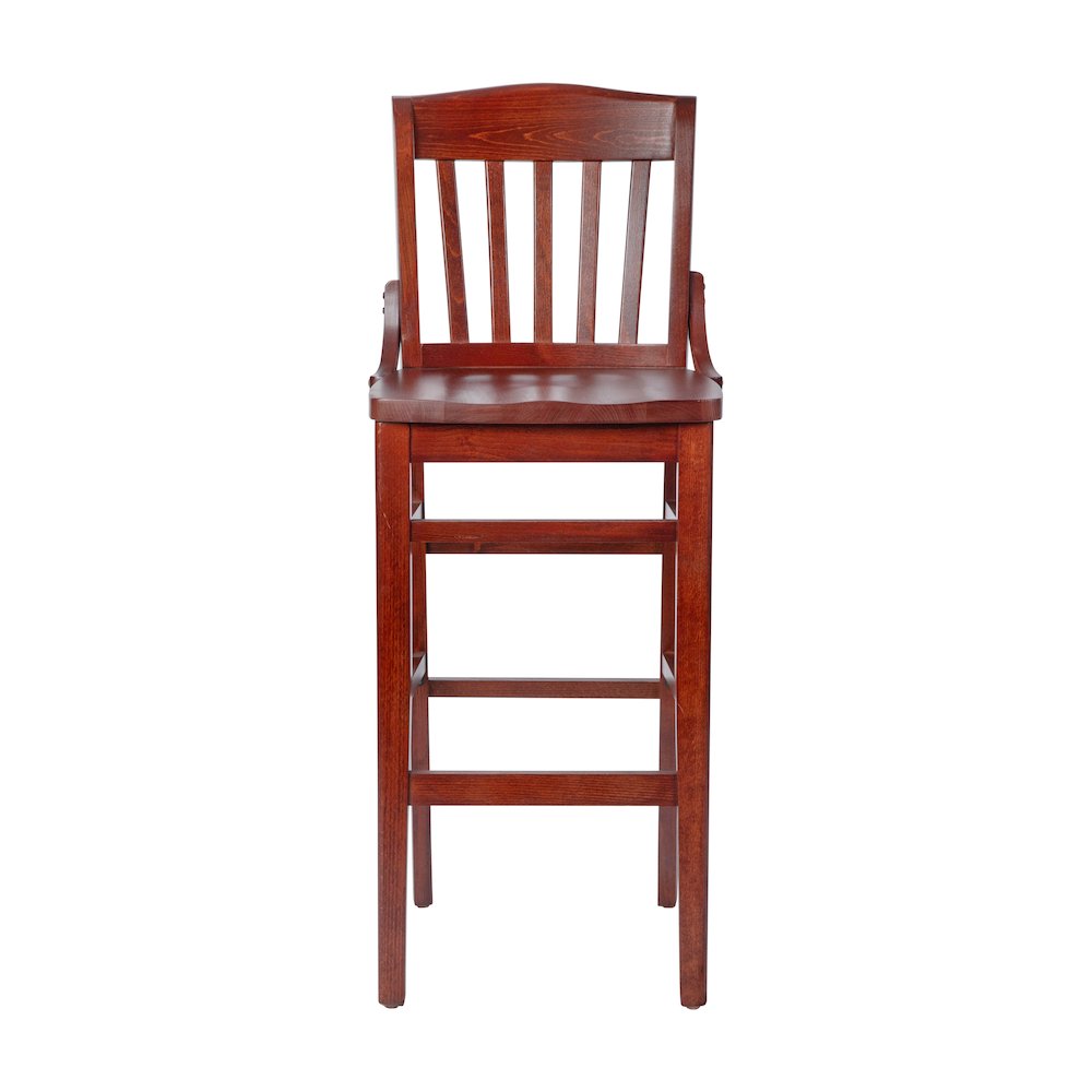 School House Back Mahogany Wood Restaurant Barstool