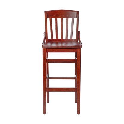 School House Back Mahogany Wood Restaurant Barstool