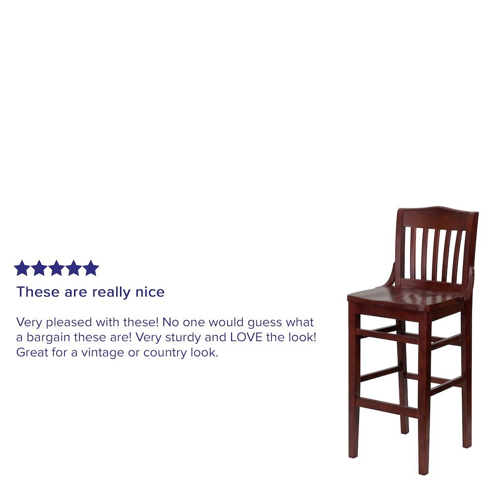 School House Back Mahogany Wood Restaurant Barstool