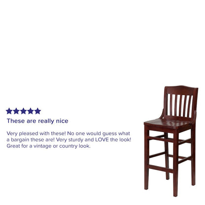School House Back Mahogany Wood Restaurant Barstool