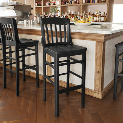 HERCULES School House Back Black Wood Restaurant Barstool