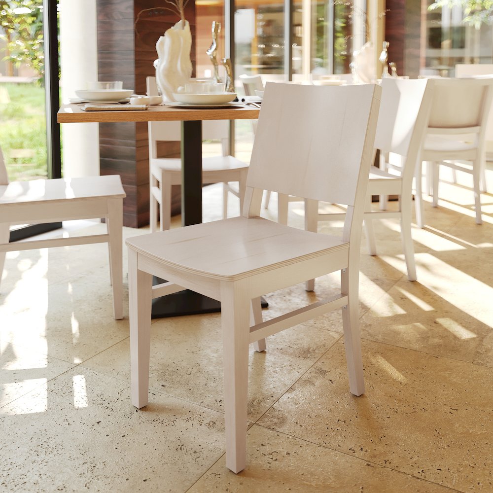 Naples Solid Wood Dining Chair with Curved Backrest and Antique White Finish