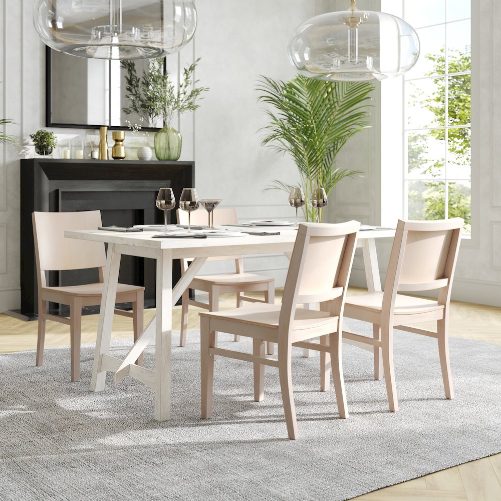Naples Solid Wood Dining Chair with Curved Backrest and Antique White Finish