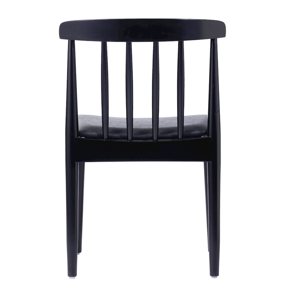 Solid Wood Black Dining Chair with Curved Spindle Backrest and Black Vinyl Seat