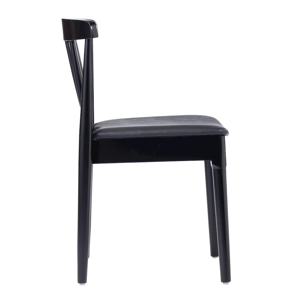 Solid Wood Black Dining Chair with Curved Spindle Backrest and Black Vinyl Seat