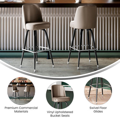 James Commercial Grade Metal Barstool with Beige Swivel Bucket Seat