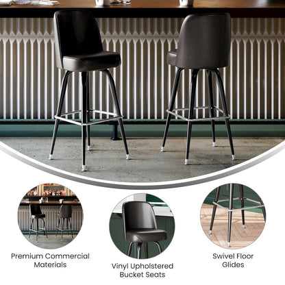 James Commercial Grade Metal Barstool with Dark Brown Swivel Bucket Seat