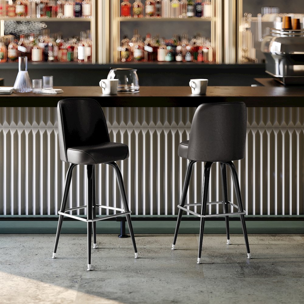 James Commercial Grade Metal Barstool with Dark Brown Swivel Bucket Seat