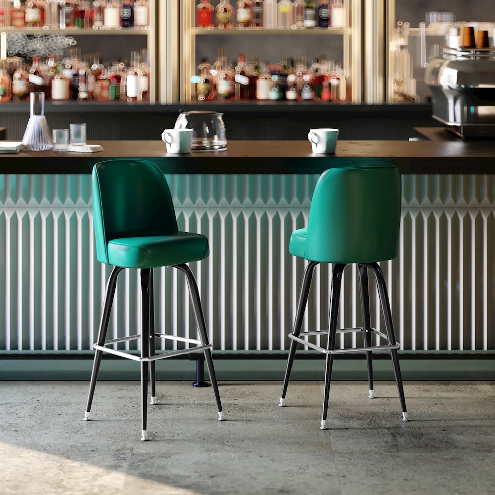 James Commercial Grade Metal Barstool with Green Swivel Bucket Seat