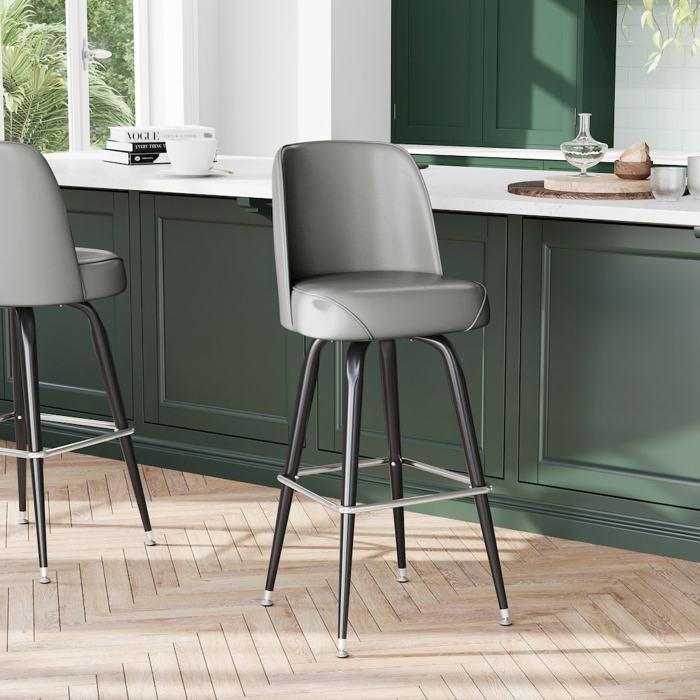 James Commercial Grade Metal Barstool with Gray Swivel Bucket Seat