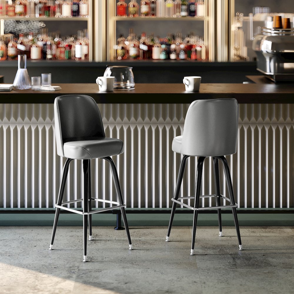 James Commercial Grade Metal Barstool with Gray Swivel Bucket Seat