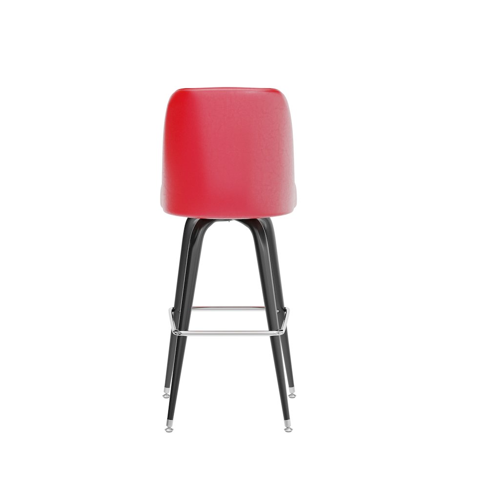 James Commercial Grade Metal Barstool with Red Swivel Bucket Seat