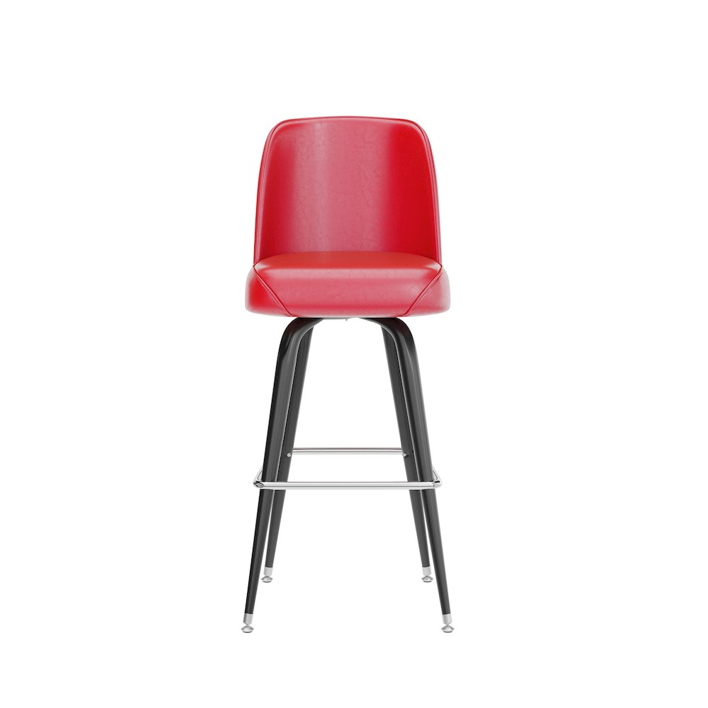 James Commercial Grade Metal Barstool with Red Swivel Bucket Seat