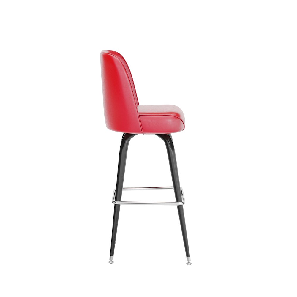 James Commercial Grade Metal Barstool with Red Swivel Bucket Seat