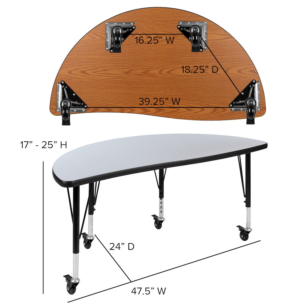 Mobile 76" Wave Activity Table Set with 12" Student Stack Chairs, Grey/Black