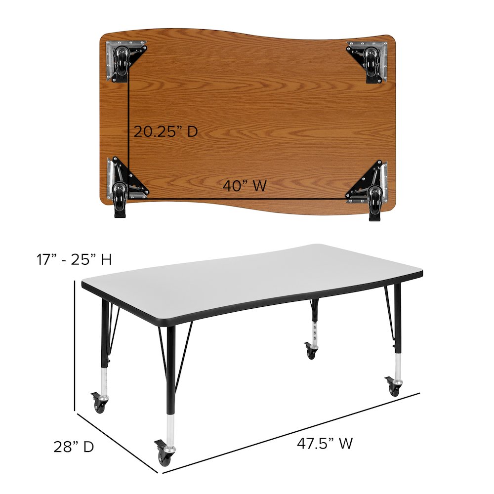 Mobile 76" Wave Activity Table Set with 12" Student Stack Chairs, Grey/Black