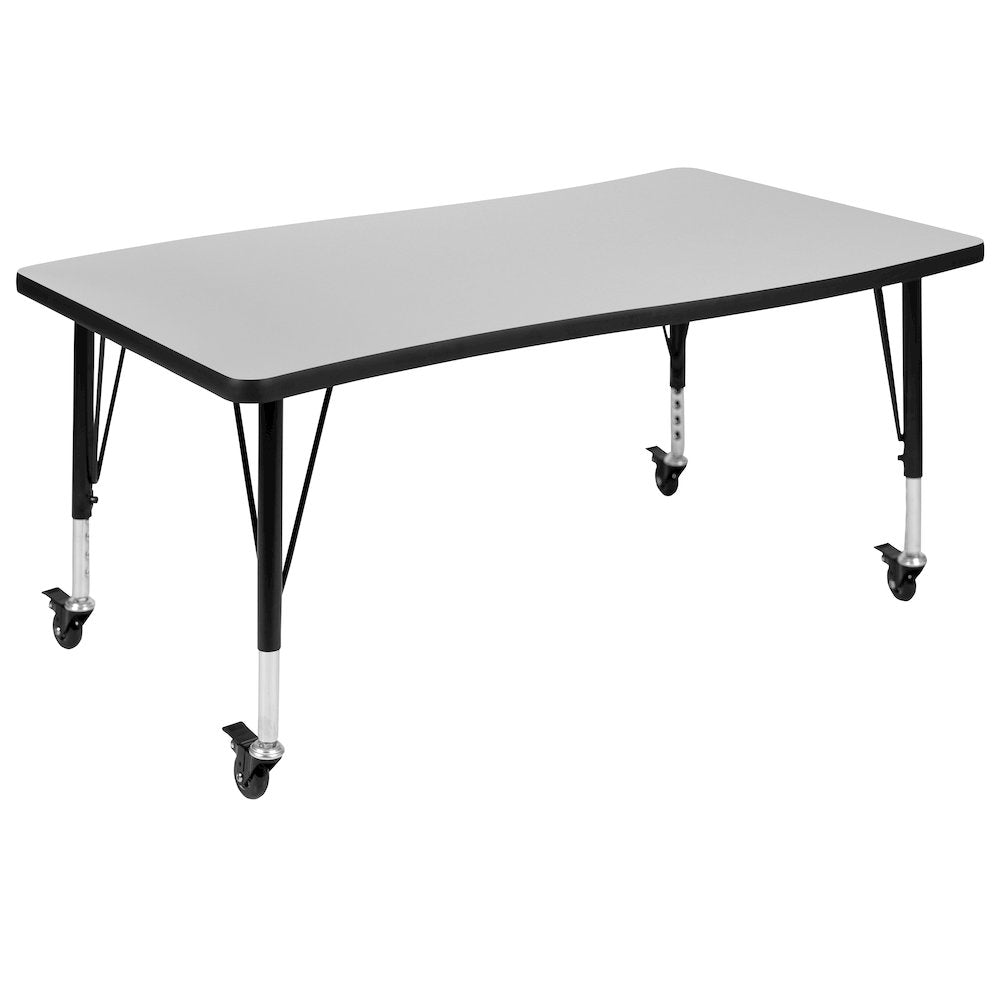 Mobile 76" Wave Activity Table Set with 12" Student Stack Chairs, Grey/Black