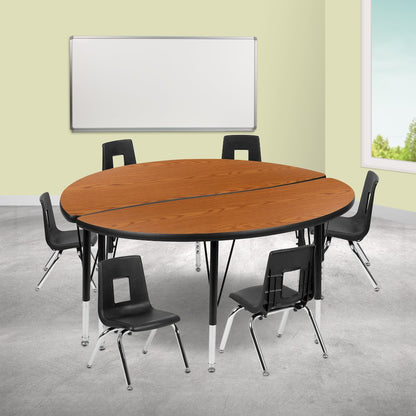 47.5" Circle Wave Activity Table Set with 12" Student Stack Chairs, Oak/Black