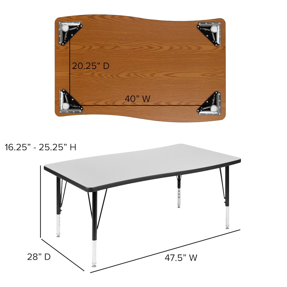 76" Oval Wave Activity Table Set with 14" Student Stack Chairs, Grey/Black