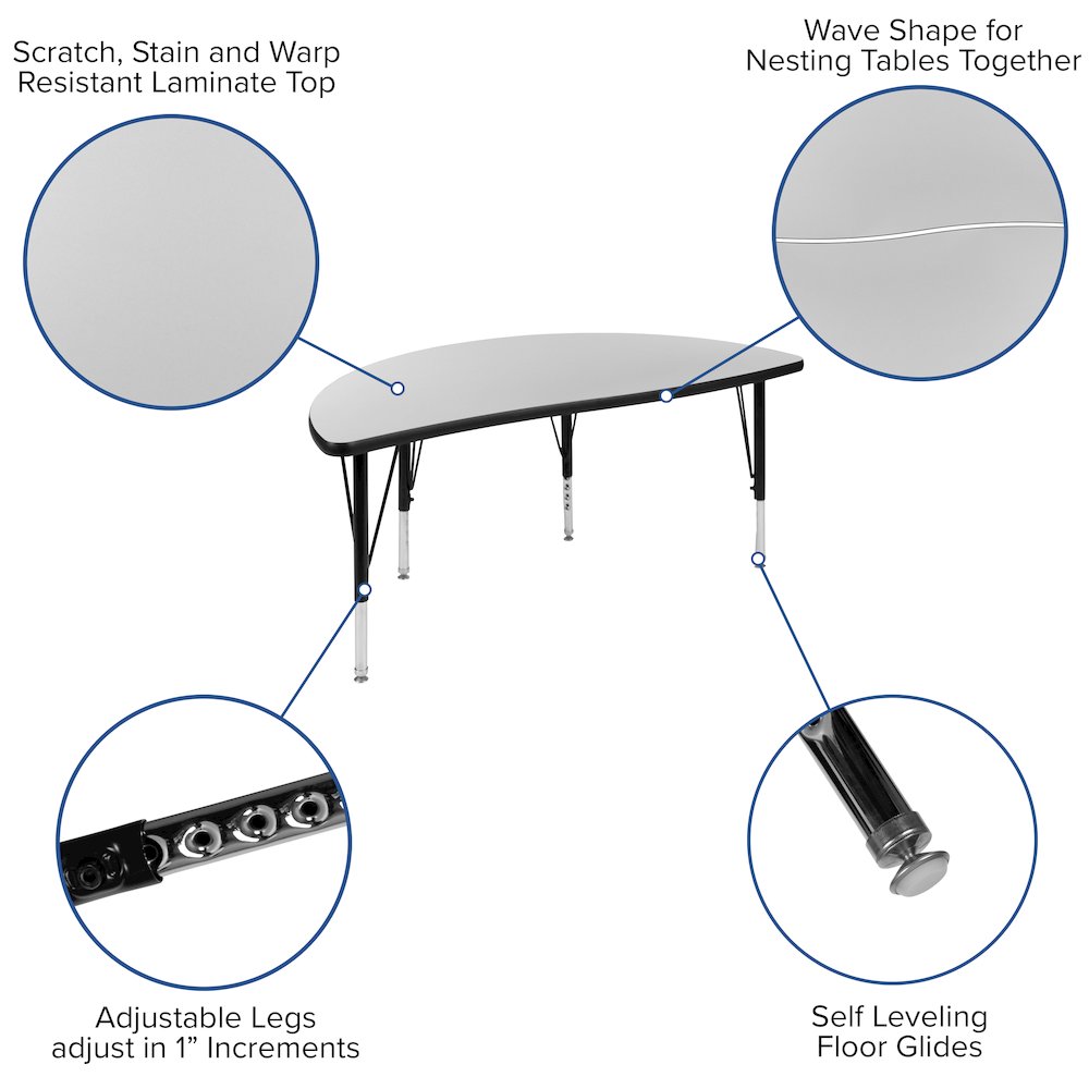 76" Oval Wave Activity Table Set with 14" Student Stack Chairs, Grey/Black
