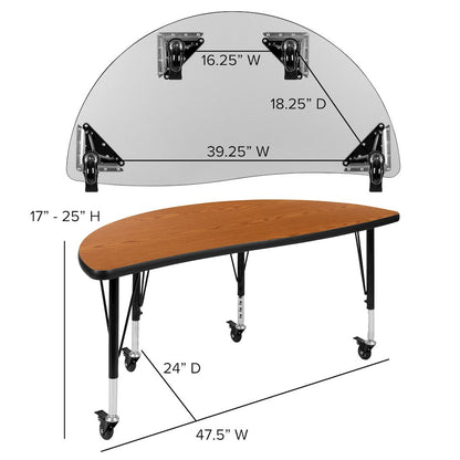 Mobile 76" Oval Wave Activity Table Set with 14" Student Stack Chairs, Oak/Black