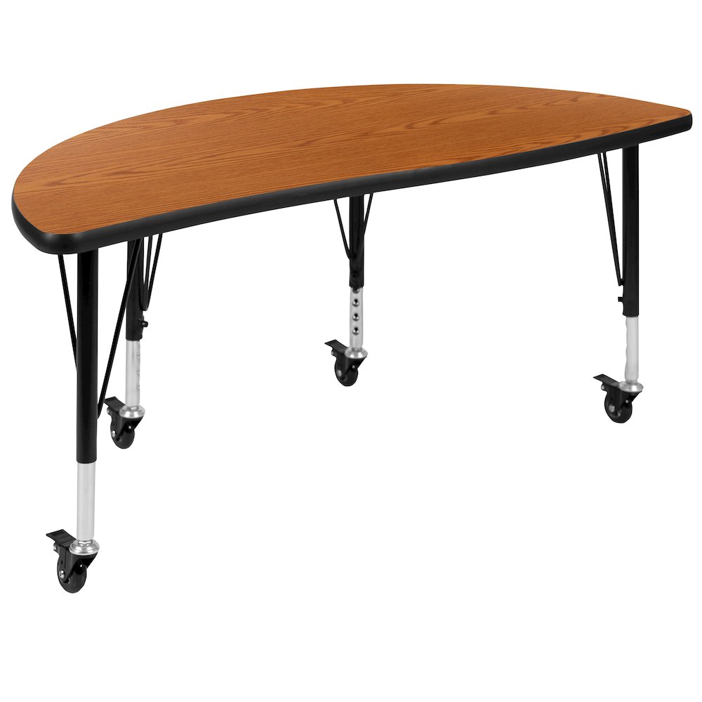 Mobile 76" Oval Wave Activity Table Set with 14" Student Stack Chairs, Oak/Black
