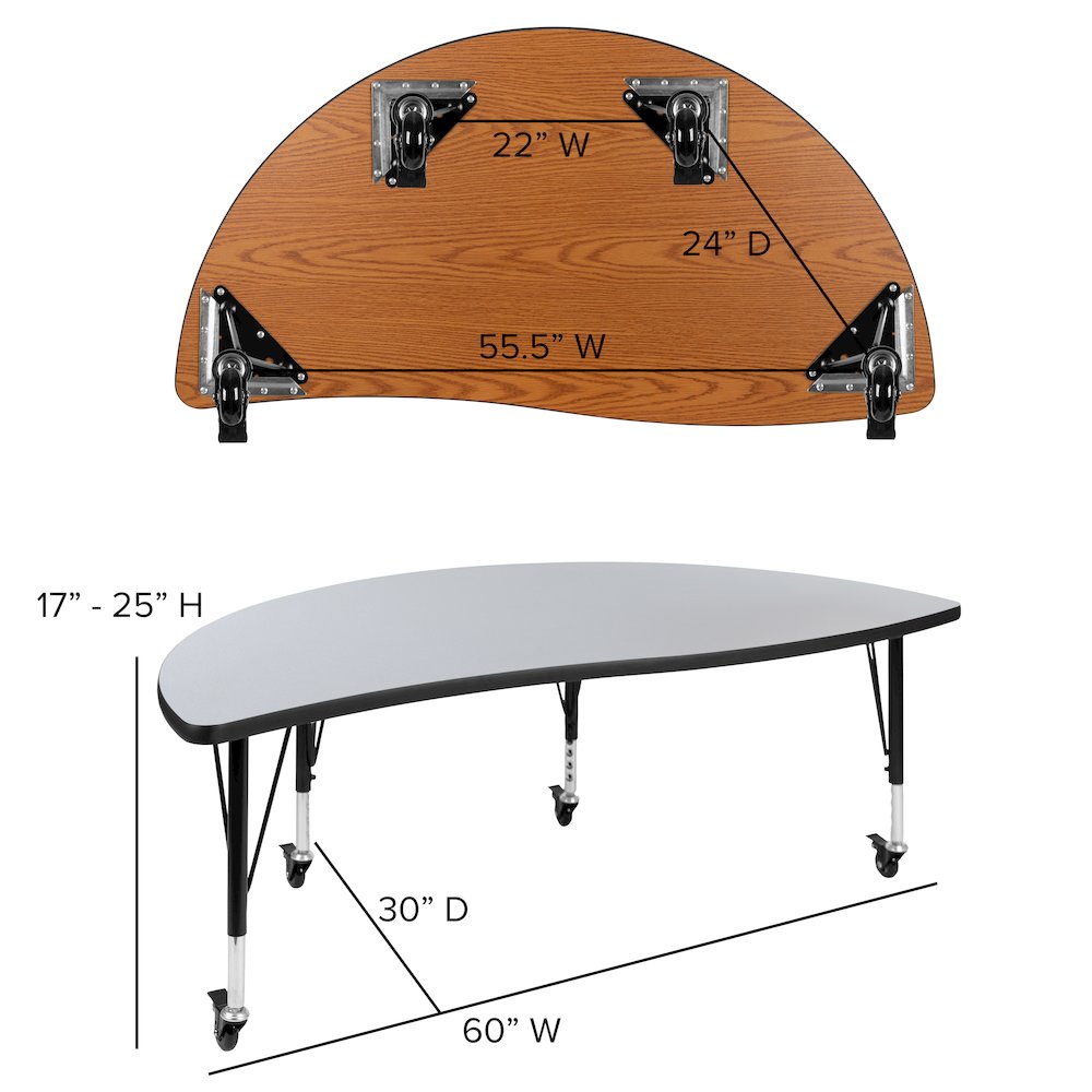 Mobile 86" Wave Activity Table Set with 14" Student Stack Chairs, Grey/Black