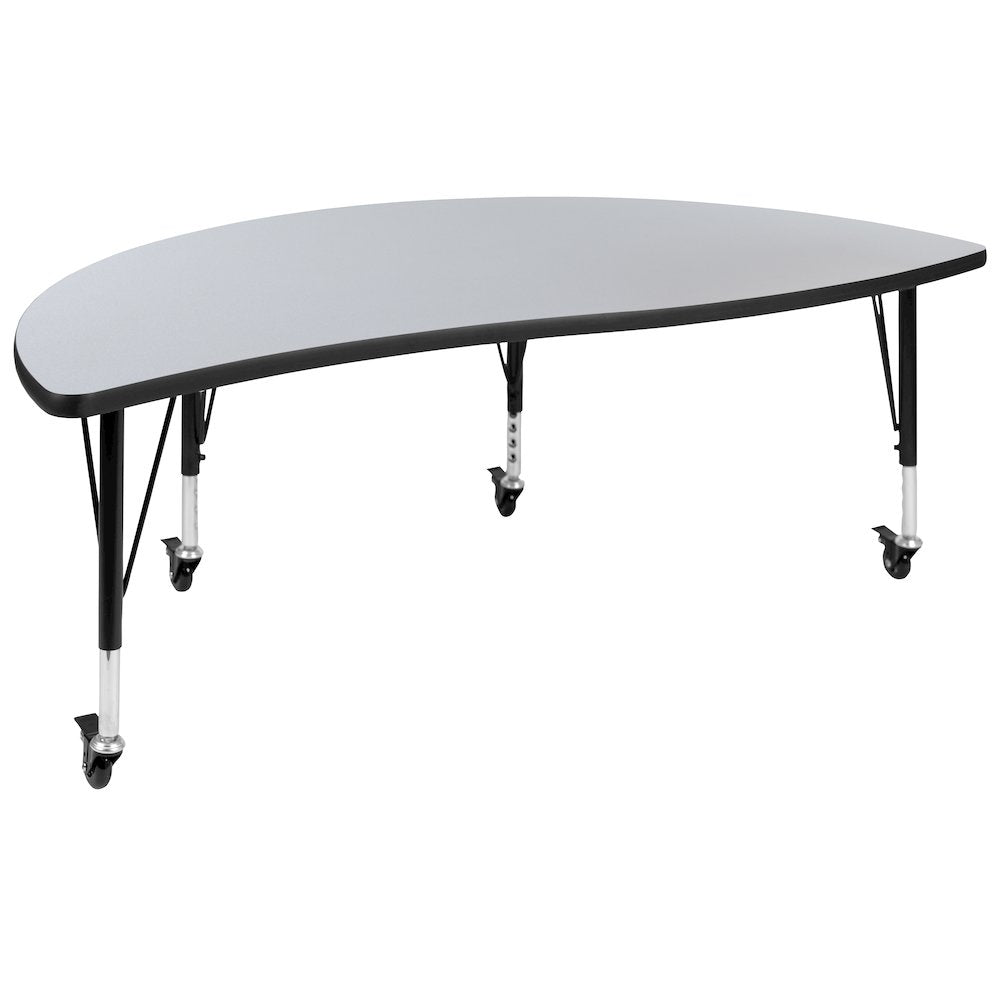 Mobile 86" Wave Activity Table Set with 14" Student Stack Chairs, Grey/Black
