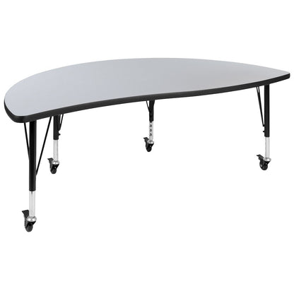Mobile 86" Wave Activity Table Set with 14" Student Stack Chairs, Grey/Black
