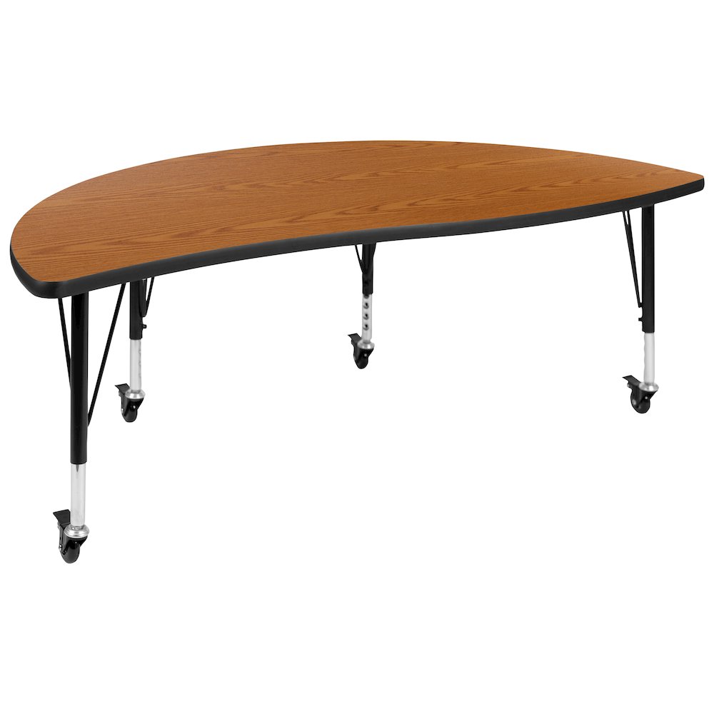 Mobile 86" Oval Wave Activity Table Set with 14" Student Stack Chairs, Oak/Black