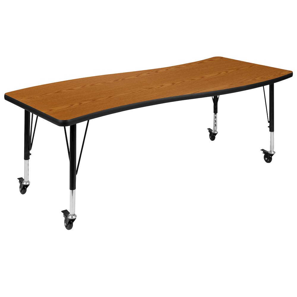 Mobile 86" Oval Wave Activity Table Set with 14" Student Stack Chairs, Oak/Black