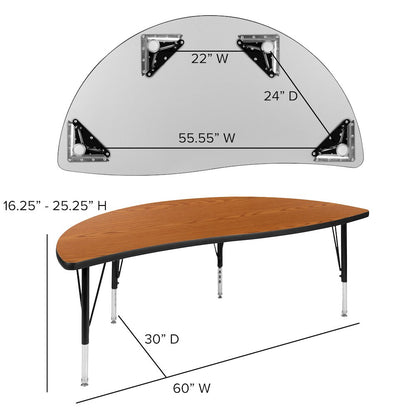 86" Oval Wave Activity Table Set with 14" Student Stack Chairs, Oak/Black