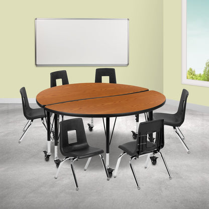 Mobile 47.5" Table Set with 14" Student Stack Chairs, Oak/Black