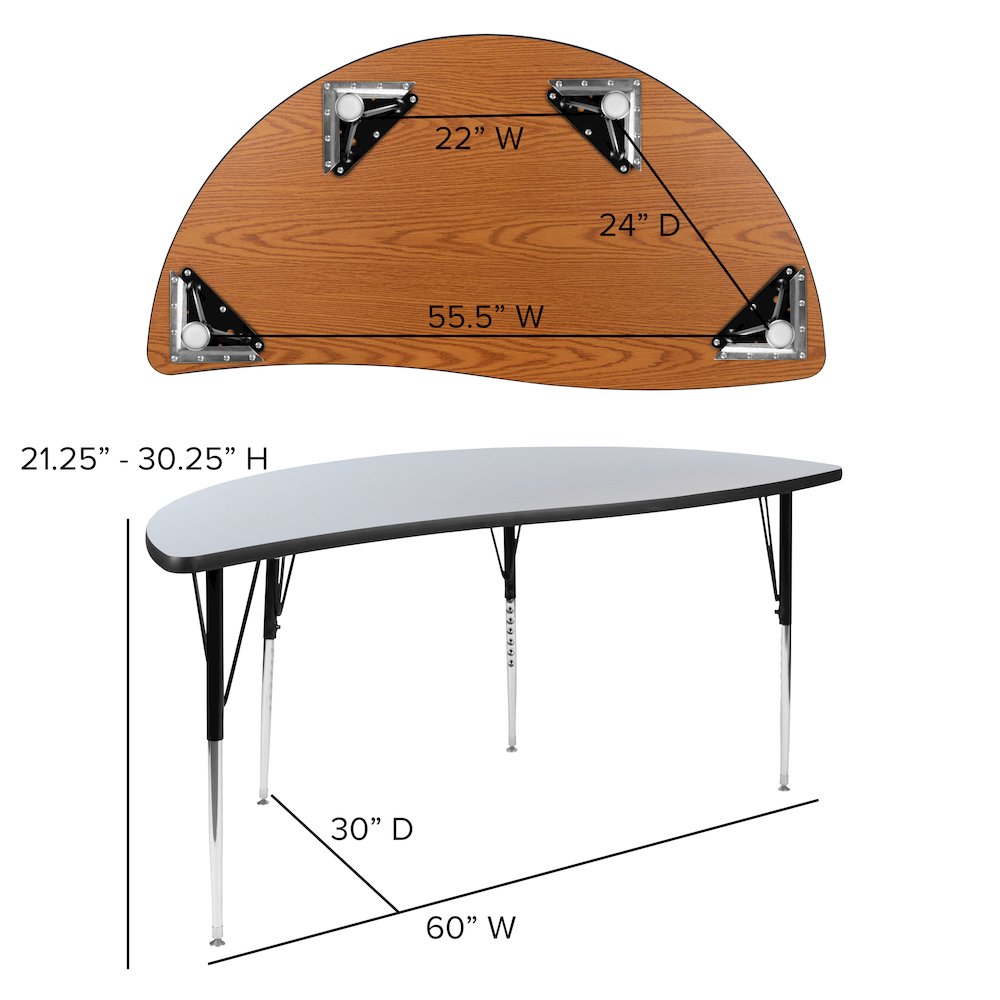 86" Oval Wave Activity Table Set with 16" Student Stack Chairs, Grey/Black