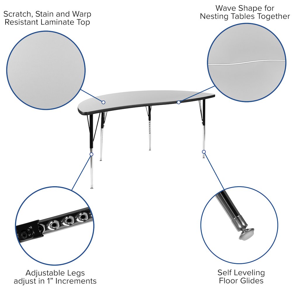 86" Oval Wave Activity Table Set with 16" Student Stack Chairs, Grey/Black