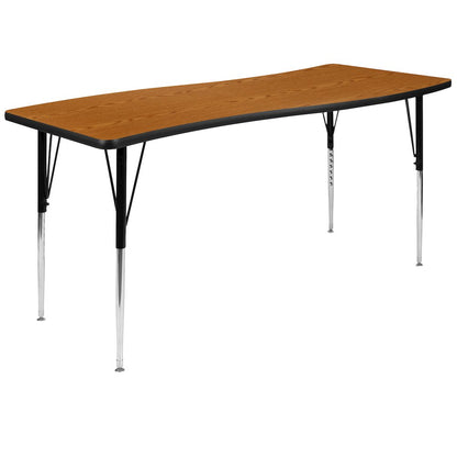 86" Oval Wave Activity Table Set with 16" Student Stack Chairs, Oak/Black