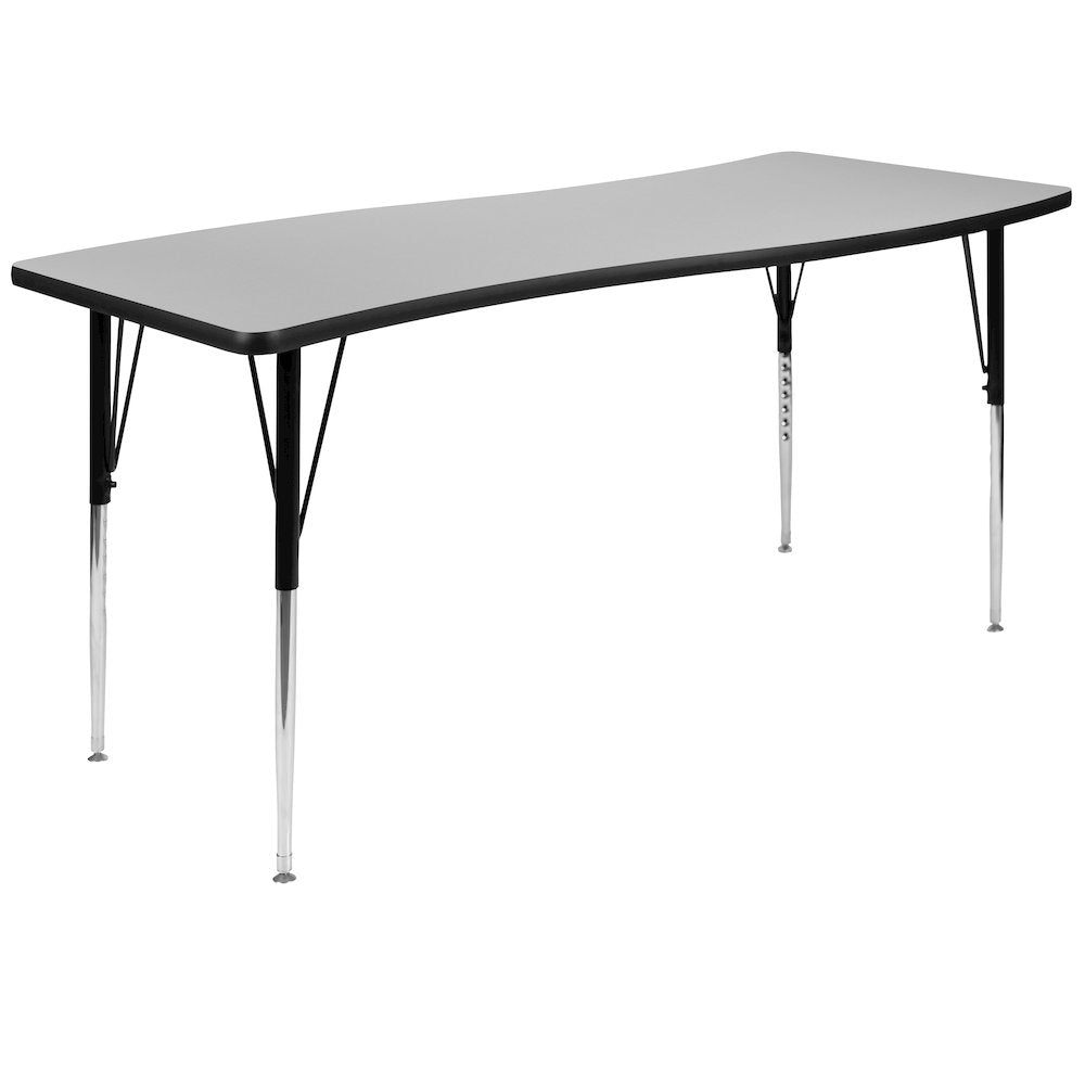 86" Oval Wave Activity Table Set with 18" Student Stack Chairs, Grey/Black