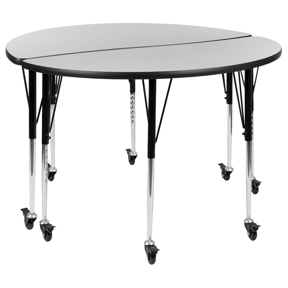 2 Piece Mobile 47.5" Circle Wave Grey Thermal Adjustable Activity Table Set