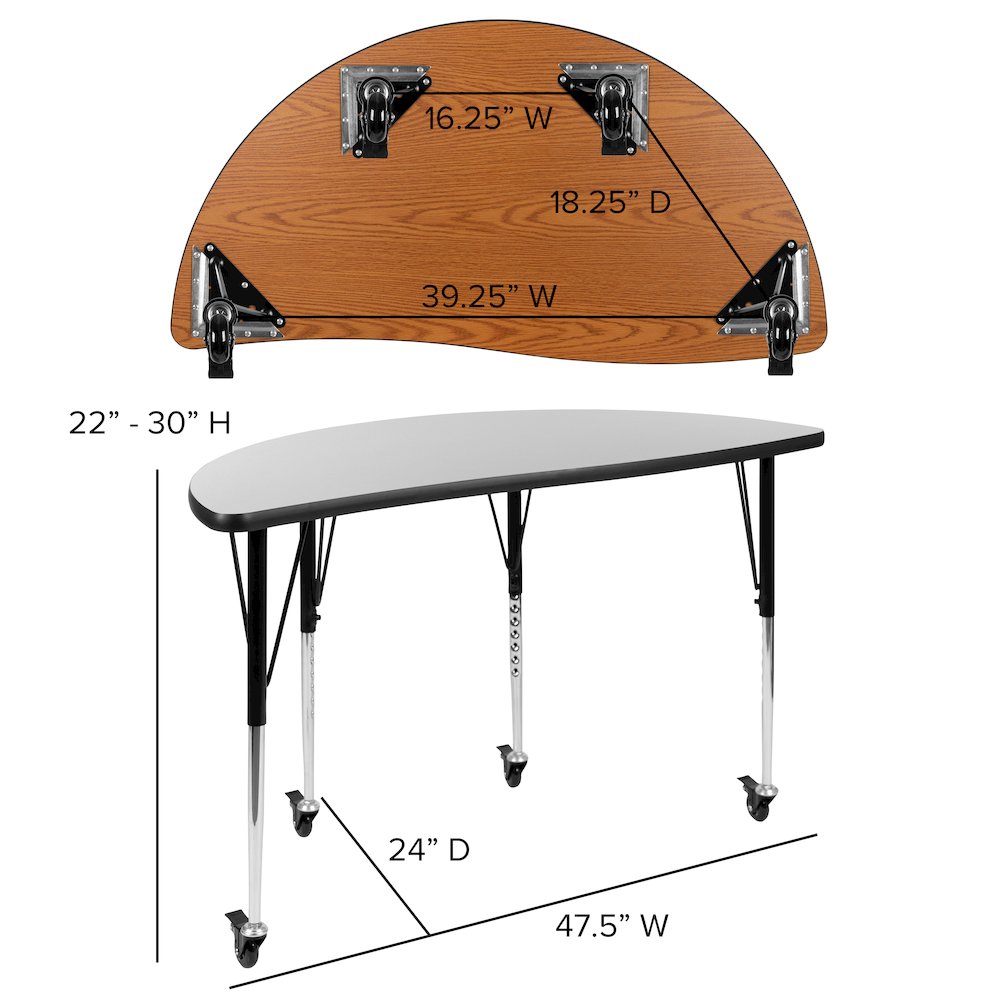 2 Piece Mobile 47.5" Circle Wave Grey Thermal Adjustable Activity Table Set