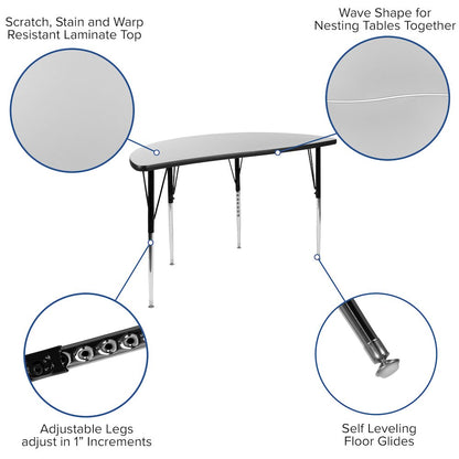 2 Piece Mobile 47.5" Circle Wave Grey Thermal Adjustable Activity Table Set