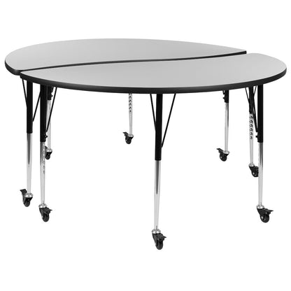 2 Piece Mobile Emmy 60" Circle Wave Grey Thermal Adjustable Activity Table Set