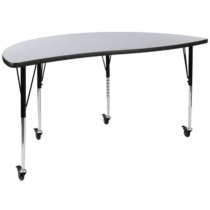 2 Piece Mobile Emmy 60" Circle Wave Grey Thermal Adjustable Activity Table Set